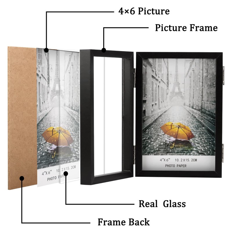 ORIVAN 4x6 Triple Picture Frame Hinged 3 Photos Folding Photo