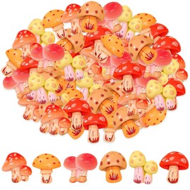 50pcs Slime Charms Resin Fake Cartoon Mushroom Charms Kawaii Cute Set Mixed Assorted Flatback Slime Beads Making Supplies for DIY Craft Making and Ornament Scrapbooking (Orange)