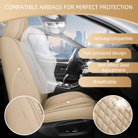 Leather Car Seat Covers,2 Pcs Universal Front Seat Covers for Cars Breathable and Waterproof,Automotive Seat Covers Fit for Most Cars SUV Pick-up Truck