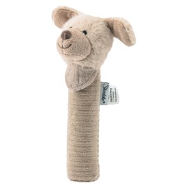 Sterntaler Baby Squeaky Dog Lucky - Baby Toy Made of Soft Fleece Material with Cord - Gripping Toy for Babies - First Attempts at Grasping and Playing, Grey Beige
