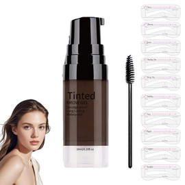 Gel Para Cejas, Sello De Cejas, Kit De Plantillas Para Sellos Para Ceja Reutilizables, Pomada Para Ceja Semi Permanente Con 1 Cepillo Y 10 Plantillas (Marron Oscuro)