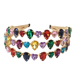Fashion Culture Women's Gems Rhinestone Tiered Headband Wide Jeweled Headpiece, Multi