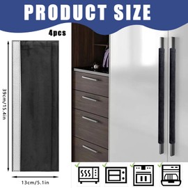 4 pcs Refrigerator Door Handle Covers Set of 4, Fridge Door Handle Covers, Kitchen Appliance Decor Handles, Dust Covers for Fridge, Dishwasher Oven Keep Off Fingerprints,Food Stains (Black)