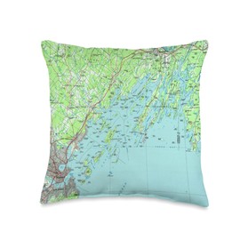 Casco Bay ME Maritime Map (1985) Throw Pillow
