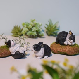Cynkeyee Easter Decor Bunny Figurines - Set of 3 Resin Bunnies Decorations Black and White Figurine Indoor Coffee Table Shelf Decor Small 2.5x2x3 Inch