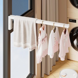 ZAYESUHA Retractable Window Clothes Drying Rack, Foldable Wall Mounted Laundry Drying Rack, Durable Space-Saving Drying Rack for Clothing, Towels & Blankets