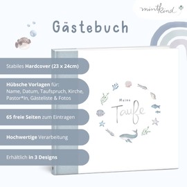 mintkind® Guest Book My Christening Whale, Fish | Christening Book for Boys, Christening Gift, Christening Album, Memory Book I 96 Inner Pages for Congratulations, Photos and More