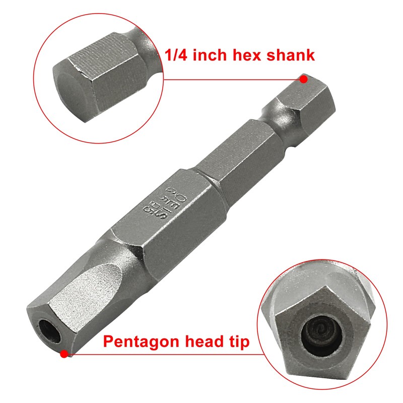 LDEXIN 10Pcs Magnetic Pentagon Head Screwdriver Bits 1/4" Hex Shank