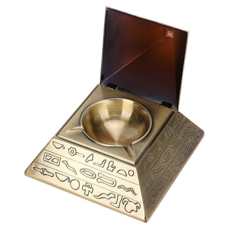 Metal Ashtray with Cover Retro Office Ornaments Smoking Gifts Egyptian