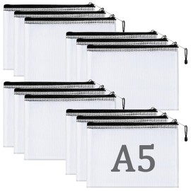 Pack of 12 A5 Document Bags, Zip Document Bags, Transparent Waterproof Mesh Bag, PVC Zip Bag for School Office Supplies, Cosmetics, Travel Accessories