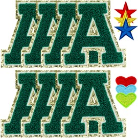 Jongdari Iron on Letters for Clothing, 8 Pcs Chenille Letter Patches Varsity Letter Patches Iron on, Glitter Letter A with Ironed Adhesive, Alphabet Sewing Appliques (Green A)