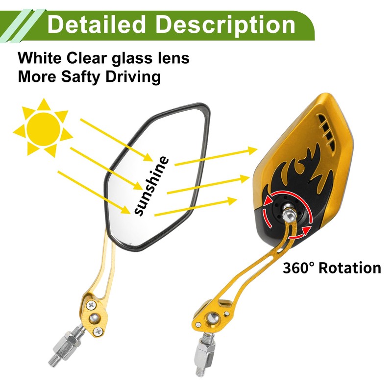 HOPESPANNER Universal Motorcycle Rear View Mirrors Adjustable Side Rearview Mirror