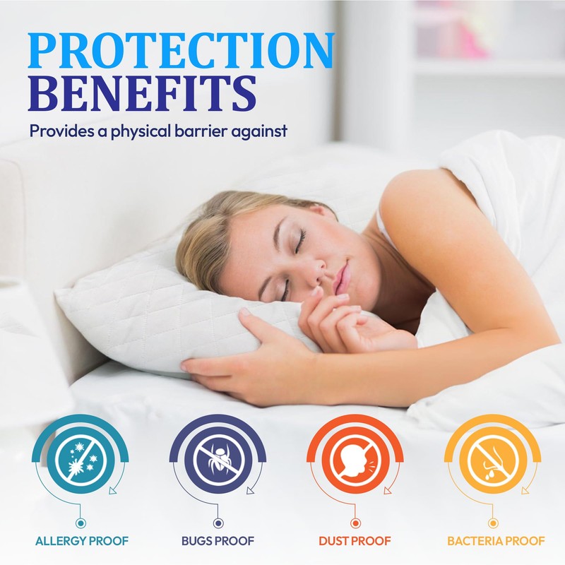 Eutony Pillow Protectors 2 Pack Quilted Zipped - Ultra Luxe
