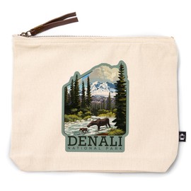 Lantern Press Denali National Park, Alaska, Moose and River Rapids, 100% Cotton Zipper Pouch, Travel Accessory, Go Bag