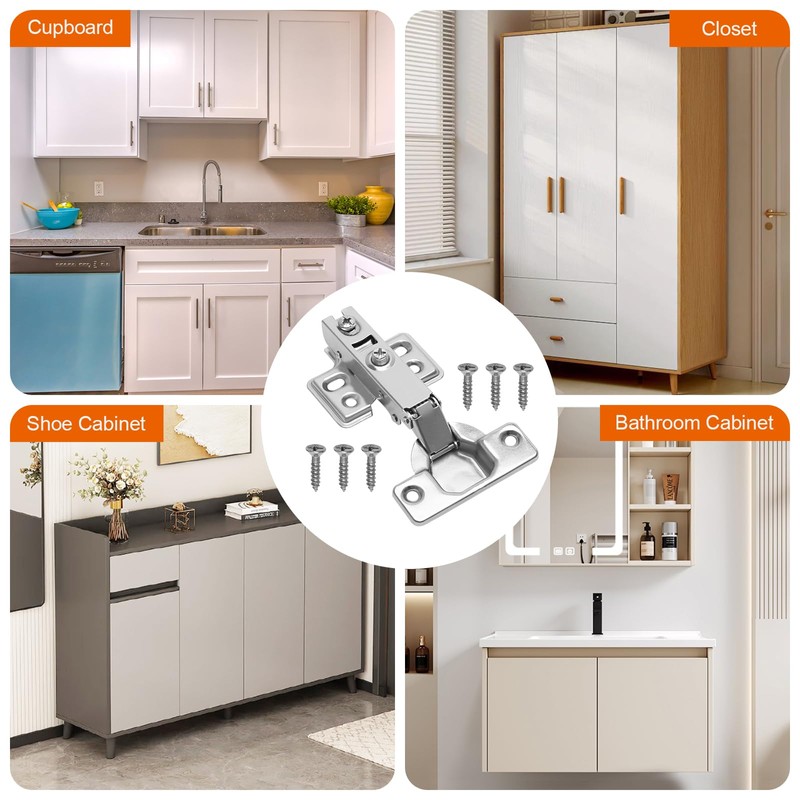 6 Pcs Kitchen Cupboard Hinges, Cabinet Hinges Soft Close Full