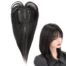 Hairpiece Human Hair Top Part Wig Bangs Wigs Whorls 100% Human Hair Natural Top Hairpiece Bangs Point Wig, 3D Structure Whorl, Clip Included