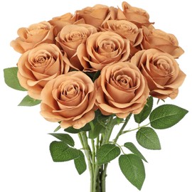 JUSMAI 12pcs Roses Artificial Flowers Terracotta Fake Roses Flowers with Long Stems Silk Flowers for Wedding Bouquet Centerpices Decorations Party Bridal Baby Shower Home Decor