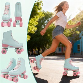jessie Roller Skates Women, Adult Breathable PU Leather Flash Wheels Roller Skates for Beginners Professionals Indoor&Outdoor(US Size: 4.5)