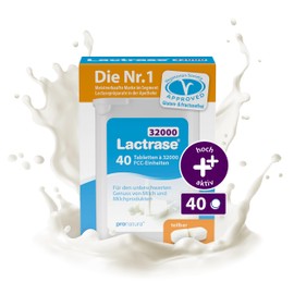 Lactrase pro natura Lactrase 32000 – 40 Lactase Tabletten bei Lactose-Intoleranz, für den unbeschwerten Genuss von Milch und Milchprodukten