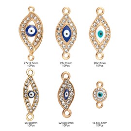 COGCHARGER 60 Pcs Evil Eye Charms Connectors Alloy Enamel Evil Eye Links Pendant with Crystal Rhinestone Horse Eye Charms for Bracelet Jewelry Making