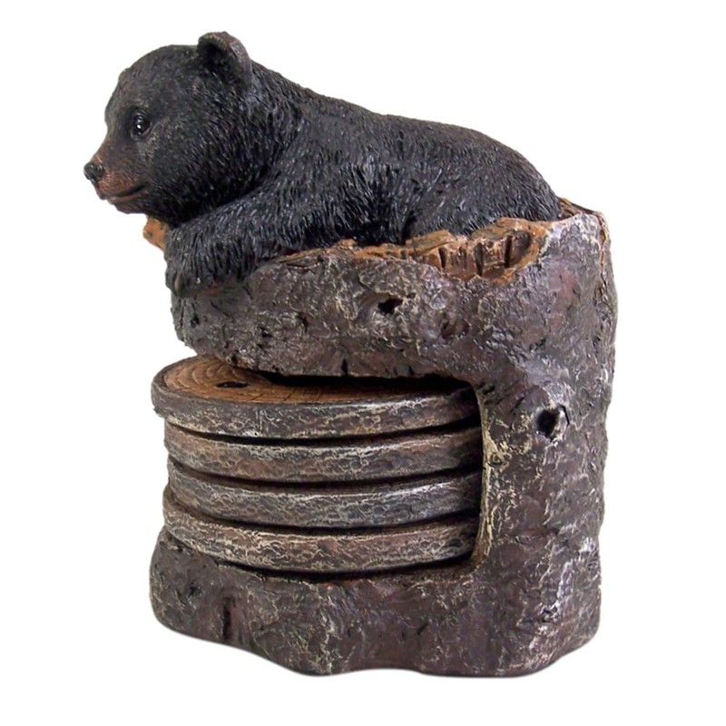 Black Bear Coaster Holder With 4 Coaster Set