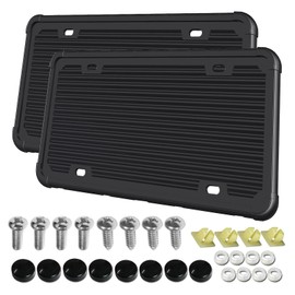 Aootf Black License Plate Frames-2 Pack Silicone License Plate Cover Front & Rear Tag Slim Holder with Screws, Screw Caps, with Rust-Proof. Rattle-Proof. Weather-Proof. for Women & Men