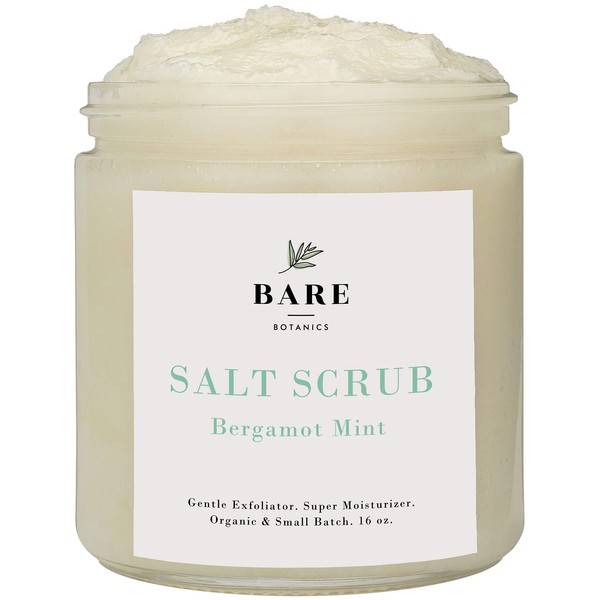 Bare Botanics Body Scrub (Bergamot Mint) – Gentle Exfoliator & Super Moisturizer | Includes a Wooden Spoon | All Natural, No Synthetic Fragrances, No Nut Oils, Ready to Gift | Net Weight 24oz
