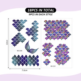 18 Fish Scale Tattoo Stickers, Creative and Stylish, Waterproof and Sweatproof, Role Play, Funny Temporary Mermaid Decorations