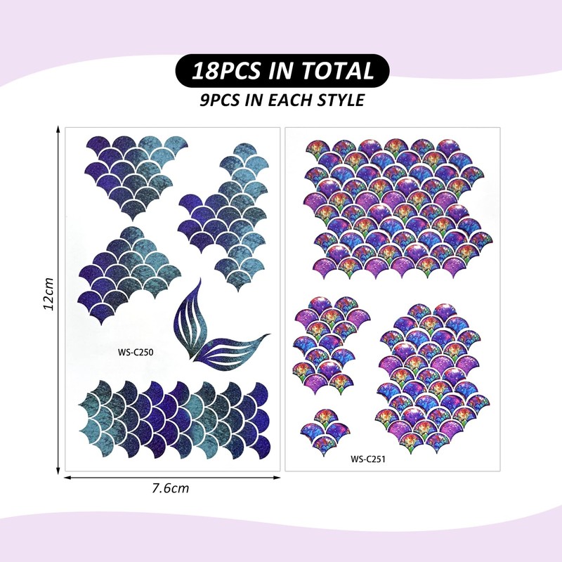 18 Fish Scale Tattoo Stickers, Creative and Stylish, Waterproof and