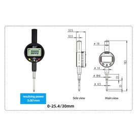 Aiceyi Digital dial Gauge, with a Range of 0-1in/25.4mm and a Digital Indicator Accuracy of 0.001mm/0.00005 "Metric and Imperial Measure Tool Electronic Dial Gauge (ACE-Q25)