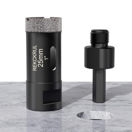 REKCKRUL 1 Inch Dry Diamond Core Drill Bits, 25mm Vacuum Brazed Diamond Hole Saw for Porcelain, Ceramic, Granite, Brick, Concrete - 5/8-11 Thread & 3/8" Hex Adapter