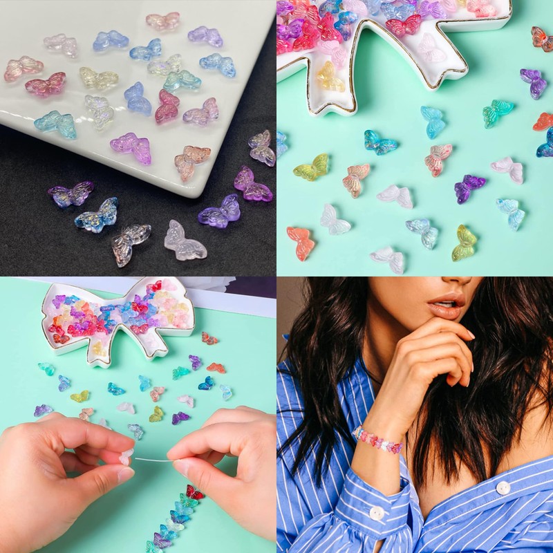 50pcs Transparent Butterfly Shaped Beads, Mixed Color Glass Butterfly Beads,