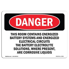 OSHA Danger Sign - This Room Contains Energized Battery Systems | Vinyl Label Decal | Protect Your Business, Construction Site, Shop Area | Made in The USA