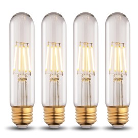 runquiz T10 Tubular Led Bulbs 60w Equivalent, Dimmable 5.25 Inch Led Tube Bulb, E26 T30 Edison Tubular Clear Light Bulbs, 2200K Warm Light Long Skinny 6W 4 Pack