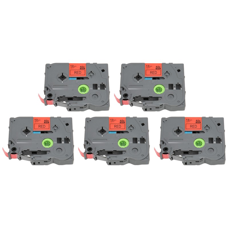 5 Pcs Label Maker Tape Black On Red 12mm 0.47