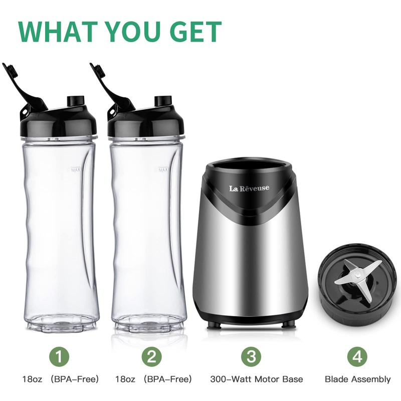 La Reveuse Smoothie Blender Personal Size 300 Watts with 2