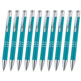 Libetui Pack of 10 Turquoise Ballpoint Pens High-Quality Metal Ballpoint Pens Blue Ink Large Refill Blue Refillable Metal Turquoise