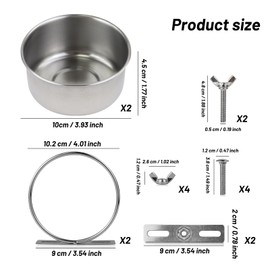 LuckyOpt Bird Cage Feeder, 11 Oz Detachable Hanging Metal Bird Bowls for Cage Prevent Tipping and Movement, Stable Small Animal Bowls for Hamsters, Parrots, Squirrels, Rabbit (11 oz,2pcs)