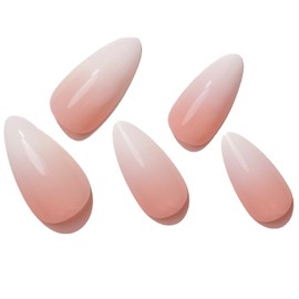 GLAMERMAID Ombre Pink Press on Nails Medium Almond, Natural White Crush Nails, Stiletto Fake Nails with French Design, Short Oval Stick Glue on Nails Tips for Women, Reusable Acrylic False Nail Kits