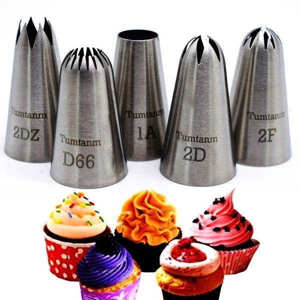 Piping Tips Large Cake Decorating Tools, 5 Pack Cake Piping Nozzles Tips Kit - DIY Icing Nozzle Tool for Cupcakes