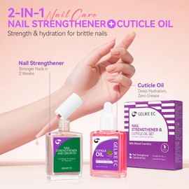 Gelike EC Professional Nail Care Kit: Nude Nail Growth Treatment & Watermelon Cuticle Oil (15ml) - Hydrating Protein Care for Dry Nails - Lightweight Non-Sticky - Perfect for Summer Manicures