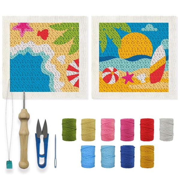 ORIGACH 2 Set Embroidery Punch Needle Kit with Frame, Summer