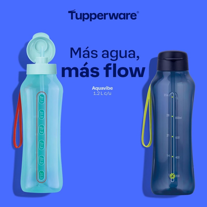 Tupperware Botella De Agua Aquavibe Motivacional 1.2l Azul