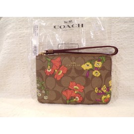 Coach NWT Coach Signature Canvas Corner Zip Wristlet With Floral Flowers Print CR399