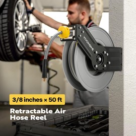 VIVOHOME Retractable Air Hose Reel 50 FT x 3/8 IN Heavy Duty Steel Air Compressor Hose Reel Max 300PSI, Ceiling Wall Mount