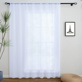 Linentalks Extra Wide White Sheer Curtains For Living Room, Patio Door Curtain for Sliding Door, Sheer Voile Rod Pocket Room Divider Curtains, White Tulle Backdrop Curtain Drapes 1 Panel 120 W X 84" L