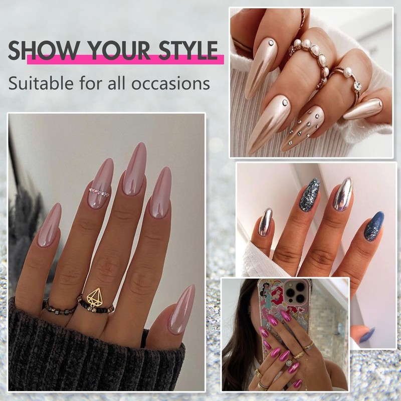 Mirror Metal Purple Almond Shaped Chrome Glazed Medium Almond Nails