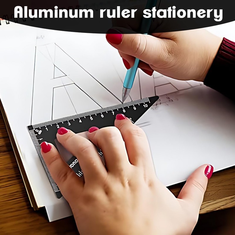 QOWUXHZ Set Square Metal Set Triangle Ruler Set 4 Pieces