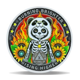 10 Year Panda Skull Sunflower Sobriety Coin – Burning Brighter NA Medallion – Spiritual Token for Recovery & Clean Time – NA AA Chips – Gift for Men & Women