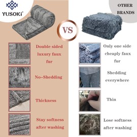 YUSOKI Luxury Double Sided Faux Fur Throw Blanket(Without Pillows),Gray Soft Fuzzy Fluffy Cozy Blanket Plush Furry Comfy Warm Blanket for Couch Bed Chair Sofa Bedroom Men Boys Gift(Grey,50" x 63")